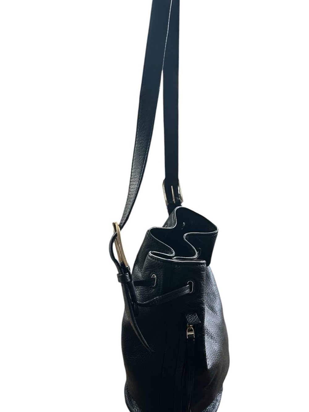 Tory Burch Pebbled Leather Bucket Bag Black Gold Drawstring w Dust Bag EUC - Picture 6 of 15
